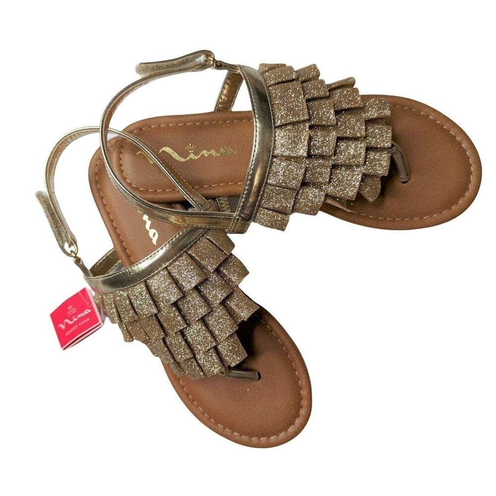 Girls Gold Glitter Flip Flop Sandals by Nina Size 5 - Picture 4 of 9